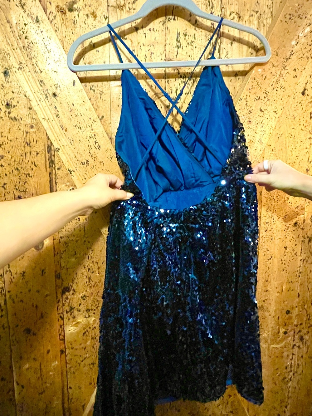 Lulu's Navy Blue Sequin Wrap Mini Dress - Picture 3 of 5